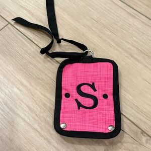 Thirty One Monogram S Luggage Tag‎ Travel Bag ID Holder Pink Black
